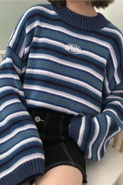 Wide Sleeved Striped Knitted Sweater