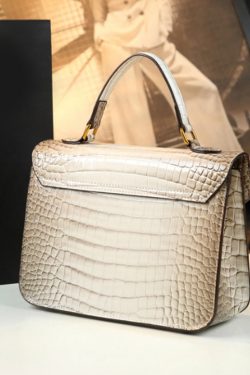 Women Apricot Embossed Calf Leather Tote Handbag