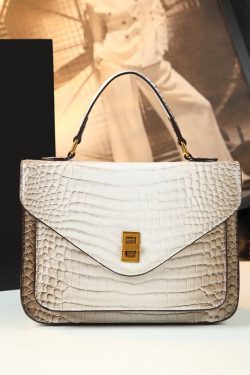 Women Apricot Embossed Calf Leather Tote Handbag