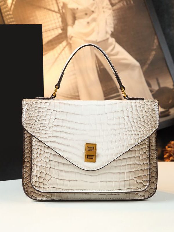 Women Apricot Embossed Calf Leather Tote Handbag