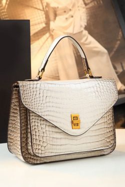 Women Apricot Embossed Calf Leather Tote Handbag