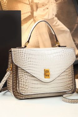 Women Apricot Embossed Calf Leather Tote Handbag