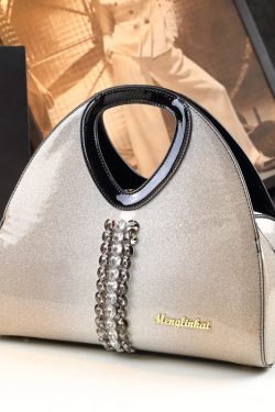 Women Apricot Zircon Large Capacity Faux Leather Tote Handbag