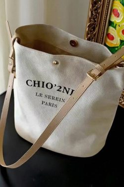 Women Beige Letter Large Capacity Canvas Shoulder Bag