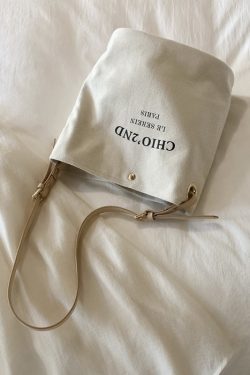Women Beige Letter Large Capacity Canvas Shoulder Bag