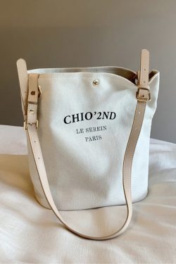 Women Beige Letter Large Capacity Canvas Shoulder Bag