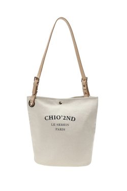 Women Beige Letter Large Capacity Canvas Shoulder Bag