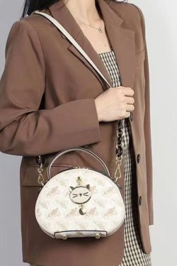 Women Beige Print Faux Leather Round Bag