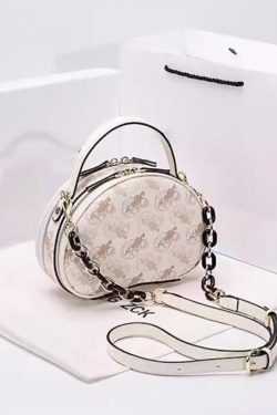 Women Beige Print Faux Leather Round Bag