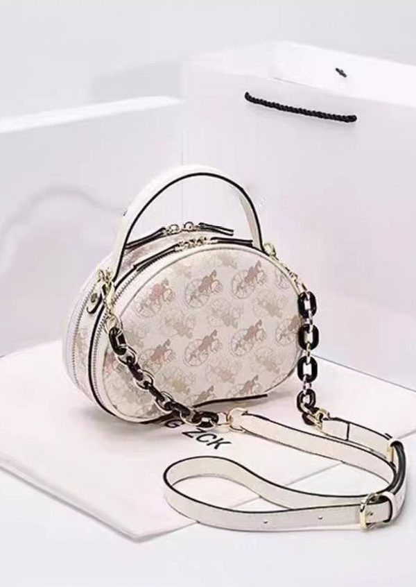 Women Beige Print Faux Leather Round Bag