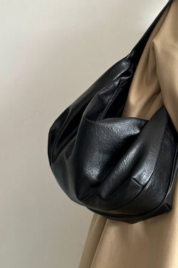 Women Black Large Capacity Faux Leather Satchel Handbag