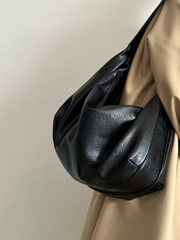 Women Black Large Capacity Faux Leather Satchel Handbag