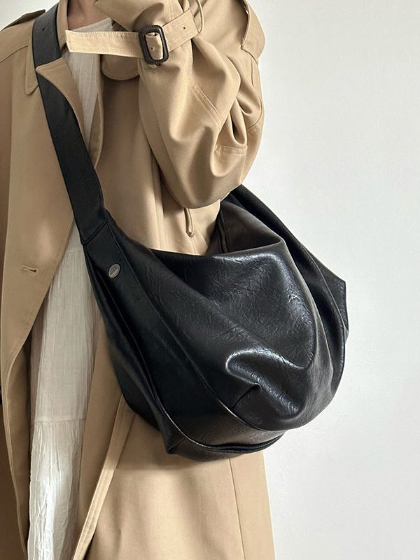 Women Black Large Capacity Faux Leather Satchel Handbag