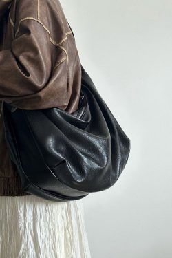 Women Black Large Capacity Faux Leather Satchel Handbag