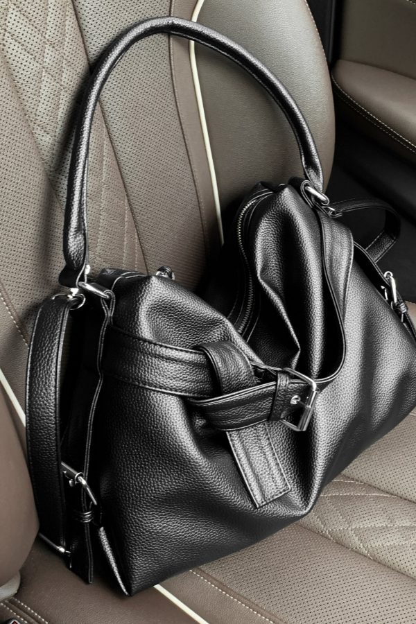 Women Black Large Capacity Faux Leather Shoulder Bag