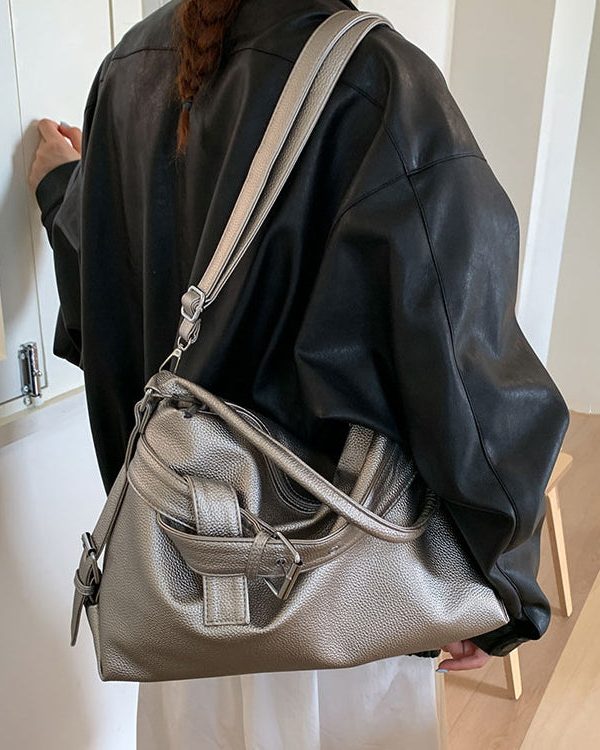 Women Black Large Capacity Faux Leather Shoulder Bag