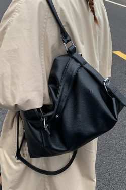 Women Black Large Capacity Faux Leather Shoulder Bag