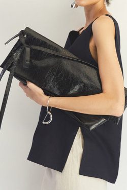 Women Black Original Design Faux Leather Versatile Clutch Handbag