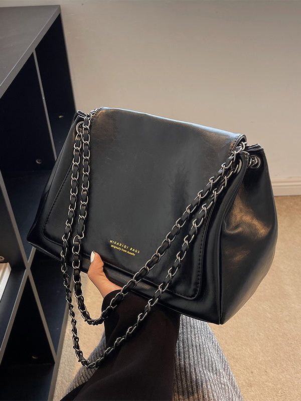 Women Black Patchwork Faux Leather Satchel Bag Handbag