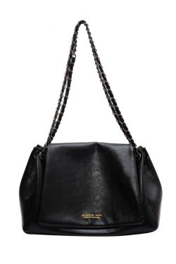 Women Black Patchwork Faux Leather Satchel Bag Handbag