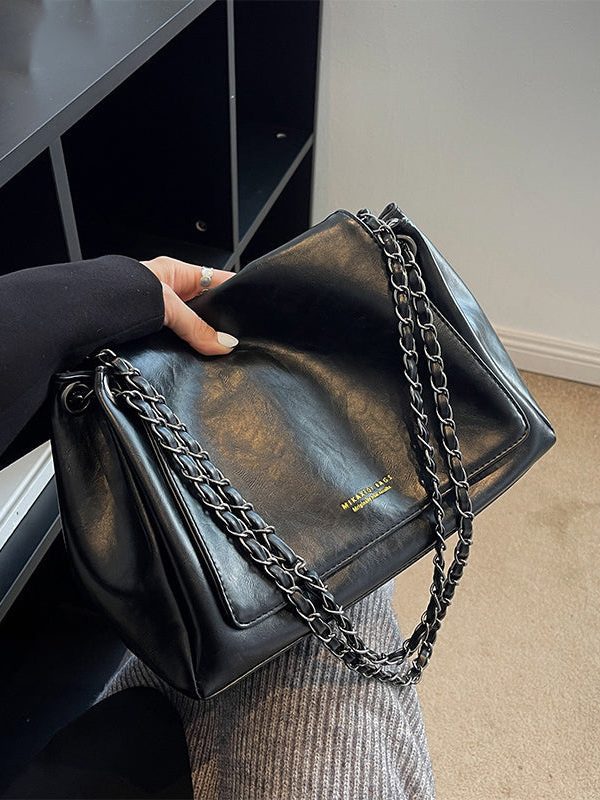 Women Black Patchwork Faux Leather Satchel Bag Handbag