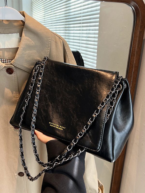 Women Black Patchwork Faux Leather Satchel Bag Handbag