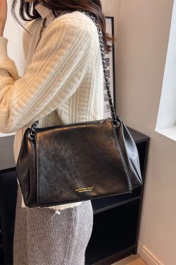 Women Black Patchwork Faux Leather Satchel Bag Handbag