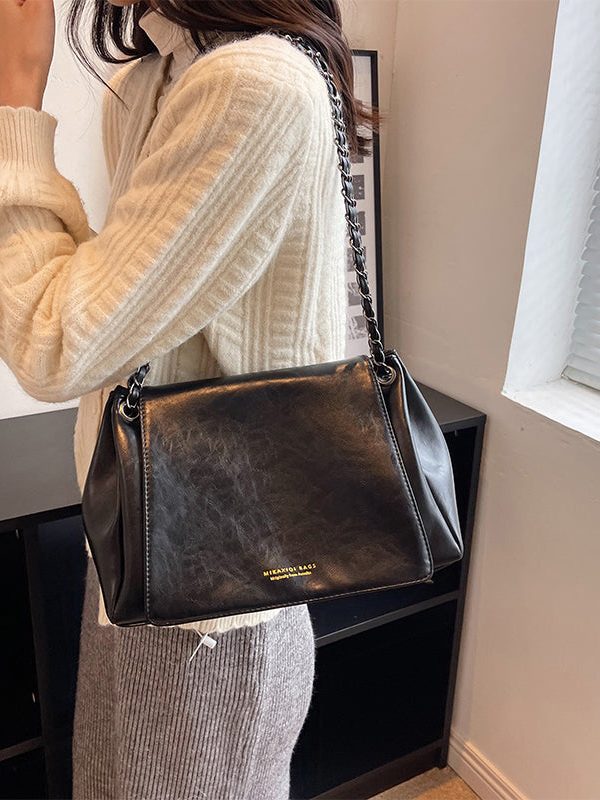 Women Black Patchwork Faux Leather Satchel Bag Handbag