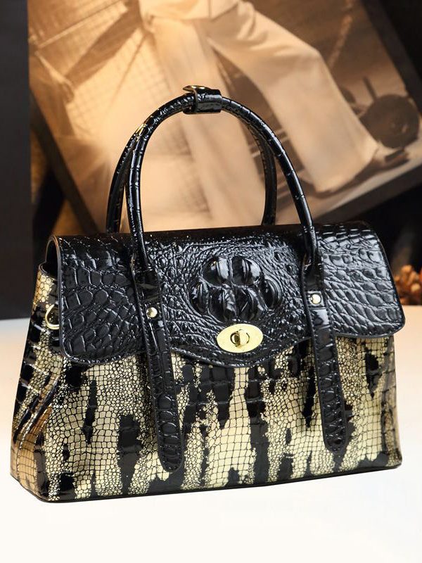 Women Black Serpentine Durable Faux Leather Women Handbags