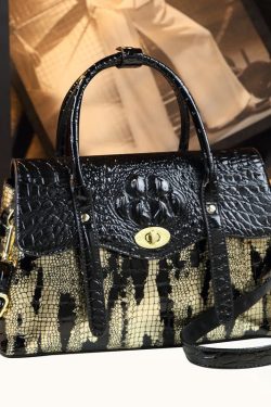 Women Black Serpentine Durable Faux Leather Women Handbags