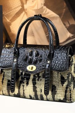 Women Black Serpentine Durable Faux Leather Women Handbags