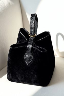 Women Black Solid Durable Fine Suede Bucket Bag