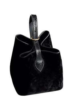 Women Black Solid Durable Fine Suede Bucket Bag