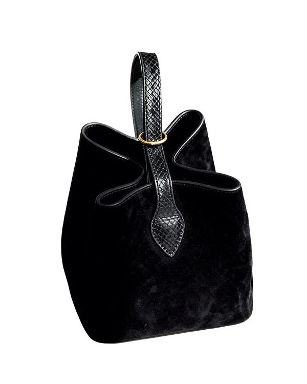 Women Black Solid Durable Fine Suede Bucket Bag