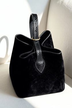 Women Black Solid Durable Fine Suede Bucket Bag