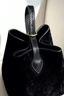 Women Black Solid Durable Fine Suede Bucket Bag