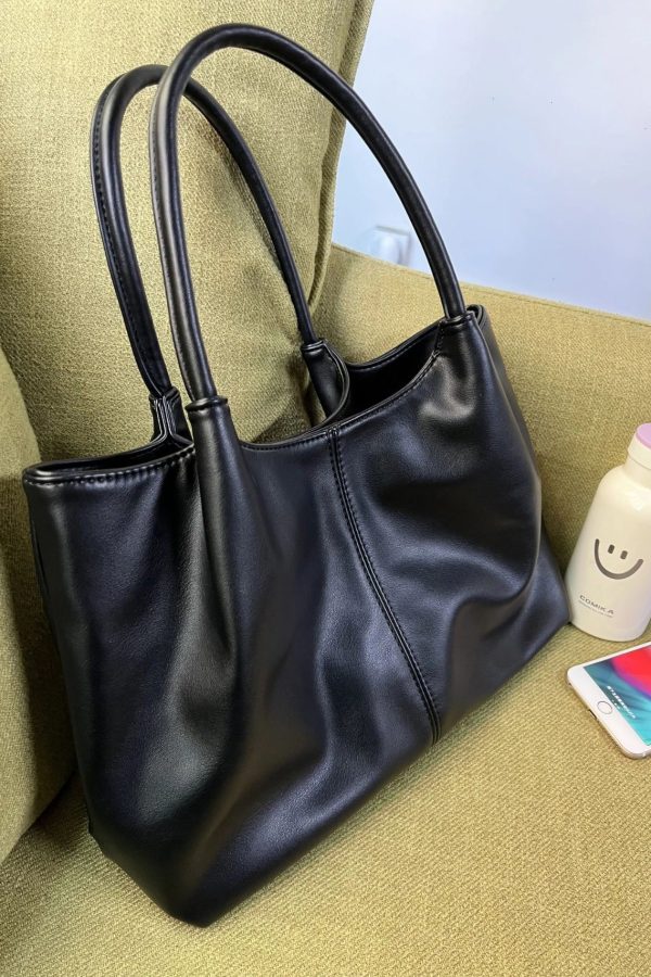 Women Black Versatile Faux Leather Satchel Handbag