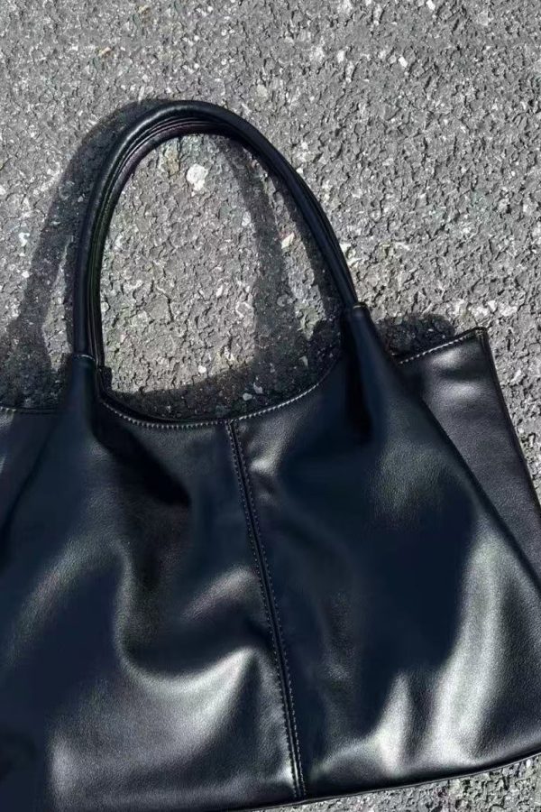 Women Black Versatile Faux Leather Satchel Handbag