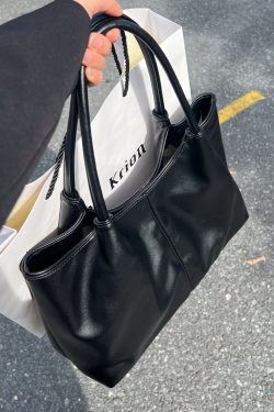 Women Black Versatile Faux Leather Satchel Handbag