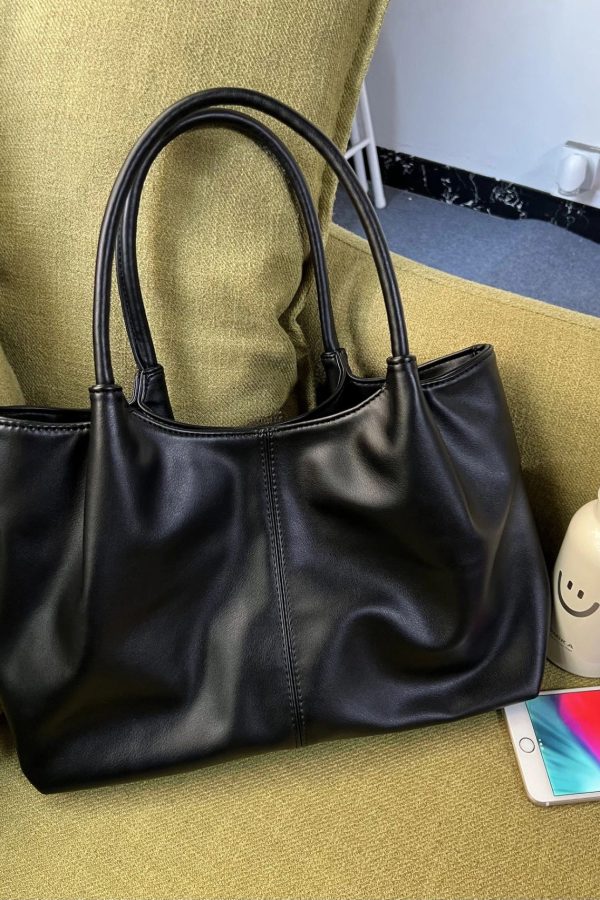 Women Black Versatile Faux Leather Satchel Handbag