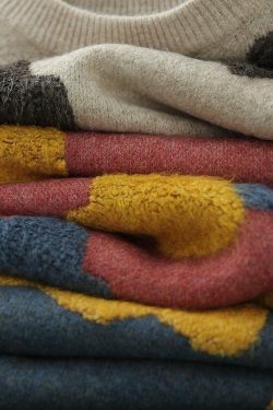 Women blue Cloud Knit Sweaters o neck false two pieces knitted pullover