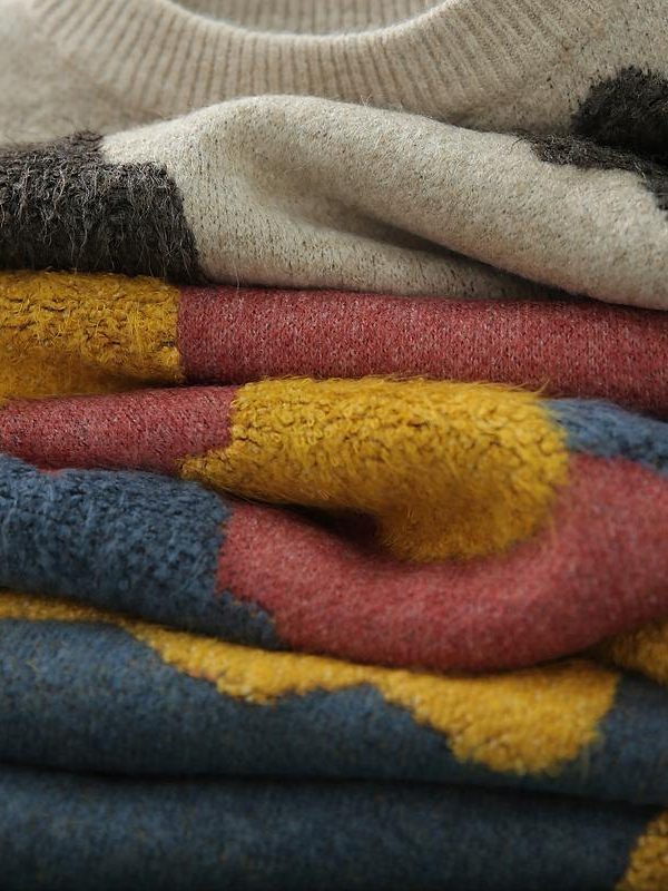 Women blue Cloud Knit Sweaters o neck false two pieces knitted pullover