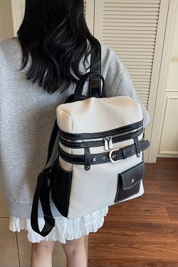 Women Blue Faux Leather Patchwork Backpack Bag