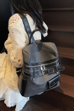 Women Blue Faux Leather Patchwork Backpack Bag