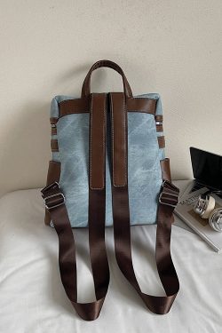 Women Blue Faux Leather Patchwork Backpack Bag