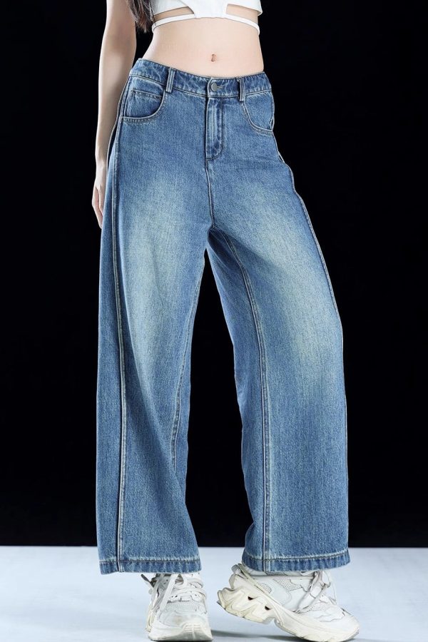 Women Blue Pockets Patchwork Denim Crop Pants Summer