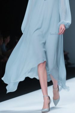 Women Blue V Neck Floral Solid Chiffon Long Dresses