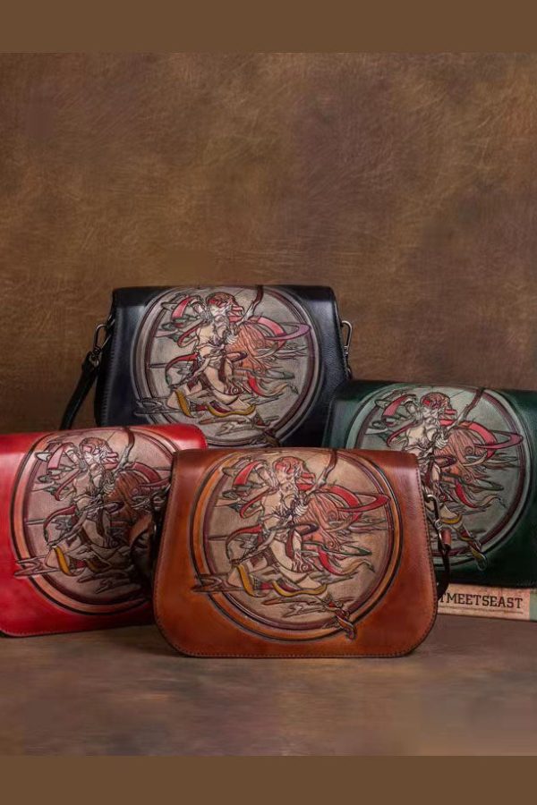 Women Brown constellation Paitings Calf Leather Satchel Handbag