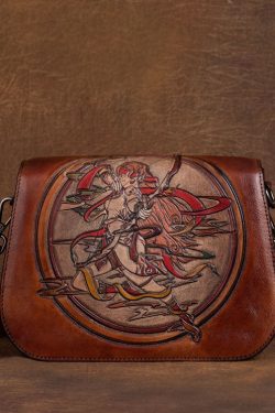 Women Brown constellation Paitings Calf Leather Satchel Handbag