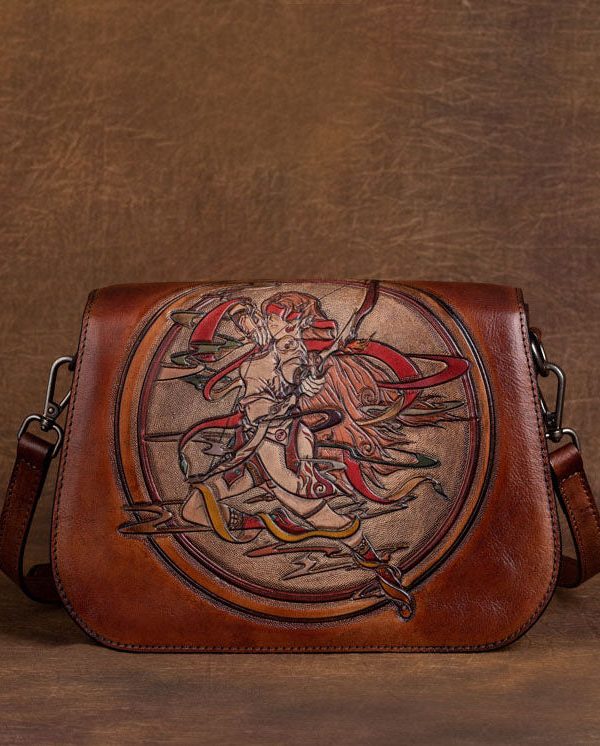 Women Brown constellation Paitings Calf Leather Satchel Handbag